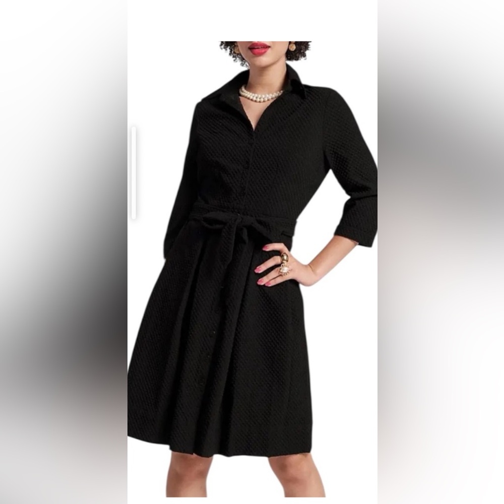 Frances Valentine Bellini Waffle Dress Black Midi Office XL